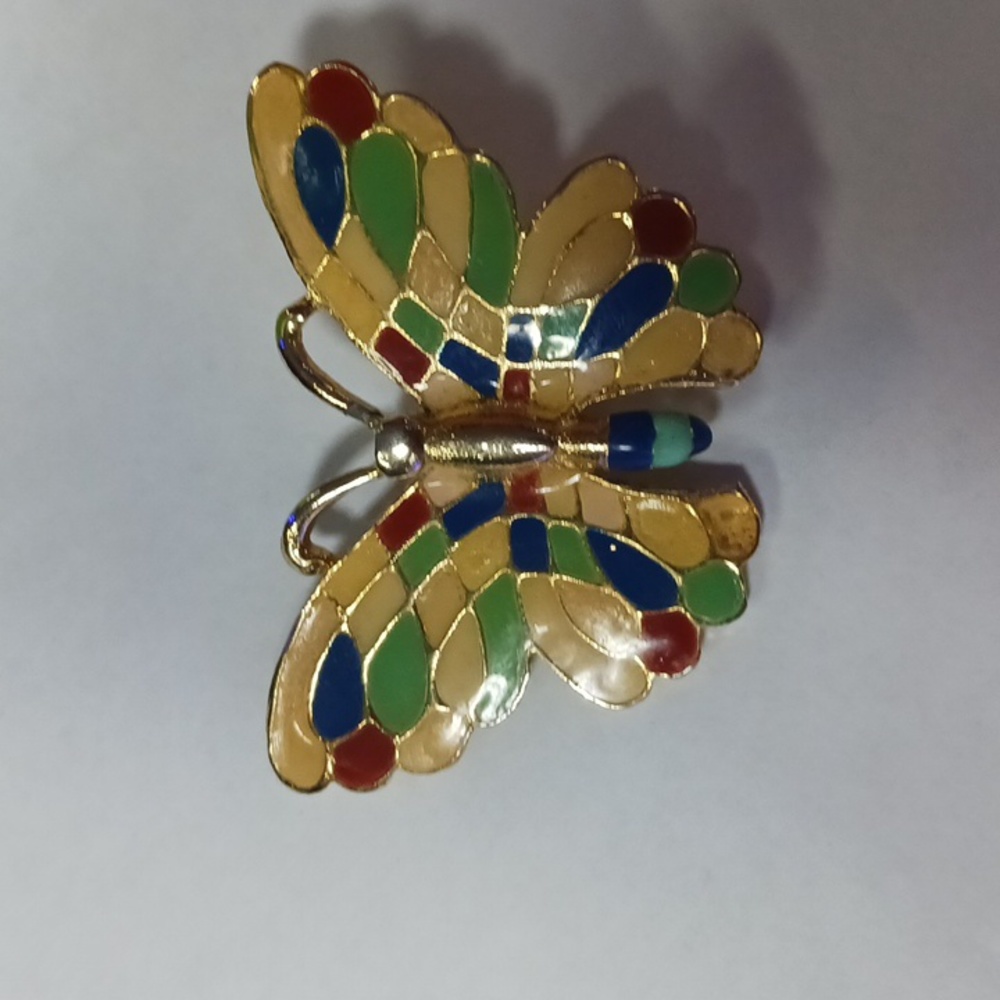Vintage Mosaic Enameled Multi Pastel Color Butterfly Brooch/Pendant